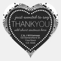 Stylish Black Lacy Thank You Heart Sticker