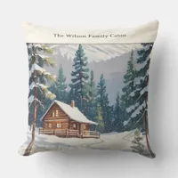 Rustic Winter Snow Family Country Cabin Christmas Throw Pillow