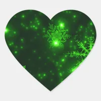 Snowflakes with Green Background Heart Sticker