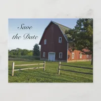 Red Barn with Fence Country Wedding Save the Date Announcement Postcard