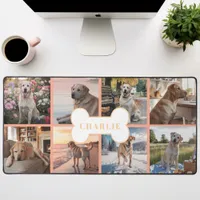 Custom 8 Photo Collage Dog Bone Pet Peach Desk Mat