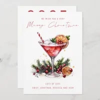 Festive Cocktail 2025 Calendar Merry Christmas Holiday Card