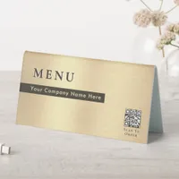 Elegant Scan to Order Menu QR Code Shiny Gold Table Tent Sign