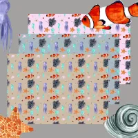 Cute Watercolor Ocean Animals Sea Life  Wrapping Paper Sheets