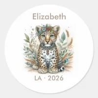 Boho Safari Leopard Baby Shower Favor Classic Round Sticker