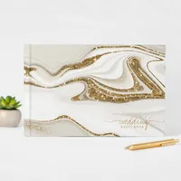 Abstract Glitter Strata Wedding Ivory ID903  Guest Book