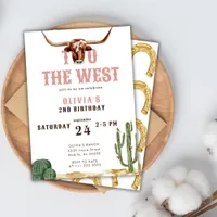 Two The West Pink Western Rodeo Cowboy Birthday Invitation