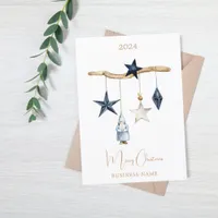 Blue nordic stars gnome business Christmas Holiday Card