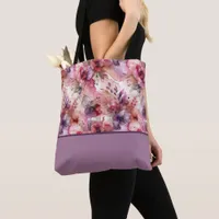 Pink and Purple Flowers Alcohol Ink Color Block Tote Bag