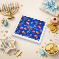 Festive Blue Menorah Dreidel Napkins