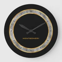 Elegant Black Gold Silver Foil Personalized Large Clock