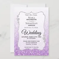 *~* Diamond Ombre Purple Glitter Gradient Wedding Invitation