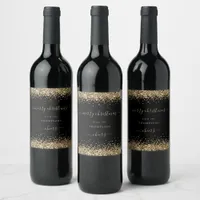 Gold Glitter Black Name Merry Christmas Wine Label