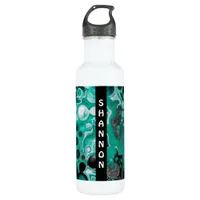 Turquoise and Black Personalized Marble Fluid Art  Stainless Steel Water Bottle