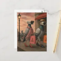 surreal pigeons that became shopping spies postcard