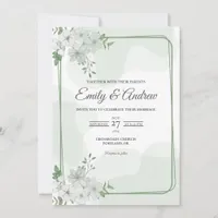 Sage Green Bloom Elegant Floral Watercolor Wedding Invitation