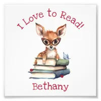 I Love to Read with Cute Fawn Photo Print