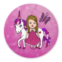 Magenta Princess and Unicorn Ceramic Knob