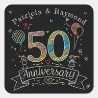 Chalkboard Doodles 50th Anniversary Personalized Square Sticker