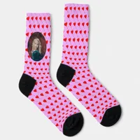 Custom Photo Red Heart Balloon Pattern Purple Crew Socks