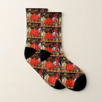 Autumn Festive Antique Painting Pumpkin Decoration Socks