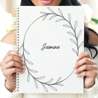 Minimalist Black Leaf Wreath Custom Name Planner