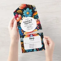 Quirky Watercolor Floral Fiesta with Tear-Off RSVP All In One Invitation