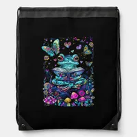 Frog Aesthetic Cottagecore Goblincore Reading Drawstring Bag