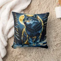 Majestic Wolf Under Full Moon.  Throw Pillow