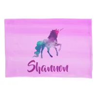 Unicorn pink purple name girl pillow case