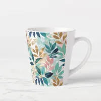 Elegant Leaves Pattern Aqua Pink Faux Gold Pretty Latte Mug