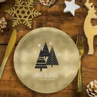 Christmas Trees and Snowflakes Gold ID863  Paper Plates