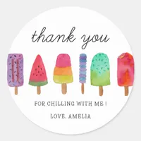 Cute Colorful Popsicle Party Thank You Card Classic Round Sticker