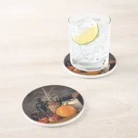 Autumn Decorations on Table, Pumpkin, Fruit, Drink Coaster