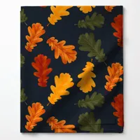 Autumn Oak Leaves on Navy Blue Pattern Fabric