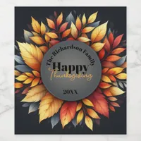 Vibrant Fall Leaves Thanksgiving Family Name Year Wine Label