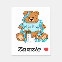 Cartoon blue and yellow Teddy Bear  Baby shower Sticker