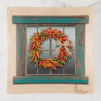 Southwest Chile Wreath on Blue Wood Window Trinket Tray