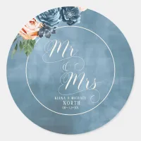 Roses Blue/Peach Wedding Mr and Mrs ID584 Classic Round Sticker