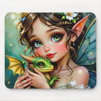 Pretty  Fairy and Dragon Themed Girl's   Mouse Pad