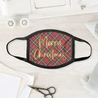 Red Plaid Gold Foil Script Merry Christmas Face Mask