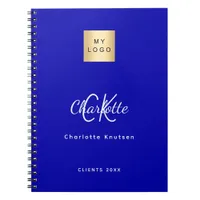 Royal blue monogram business logo notebook