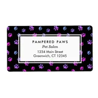 Purple Pink Blue Paw Prints Professional Pet Salon Label