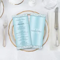 Elegant Blue Damask Wedding Menu 