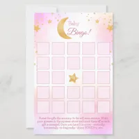Over the Moon Pink Girl Baby Shower Bingo Card