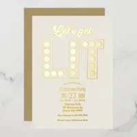 Ivory Luxe Let's Get Lit Retro Christmas Party Foil Invitation