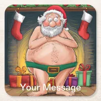 Funny Dirty Santa Christmas Collection Square Paper Coaster