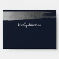 Brush Rustic Navy Silver Simple Modern Wedding Envelope