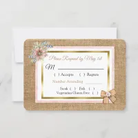 PInk Rustic Burlap Floral Wedding RSVP card