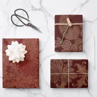 Burgundy Red and Gold Damask Wrapping Paper Sheets